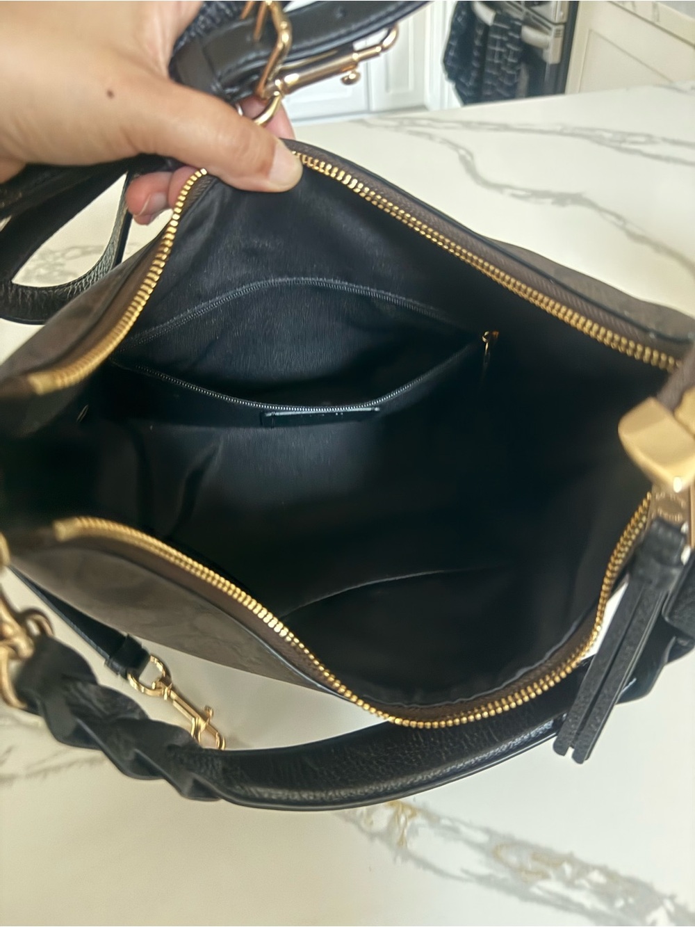 Coach Brown Logo-Print Hobo Shoulder Bag with Gold Hardware - Picture 3 of 4